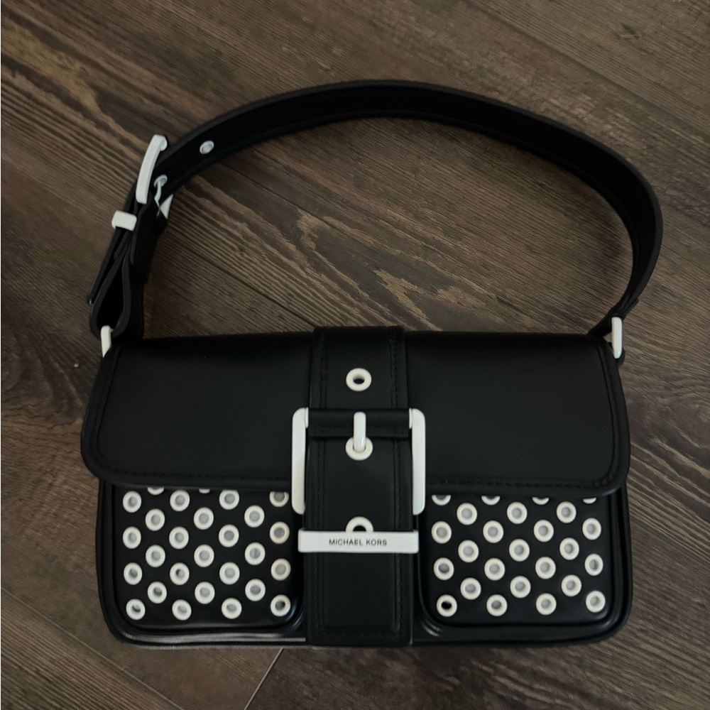 Michael Kors Colby Medium Shoulder - Black leather with white grommets -NEW!